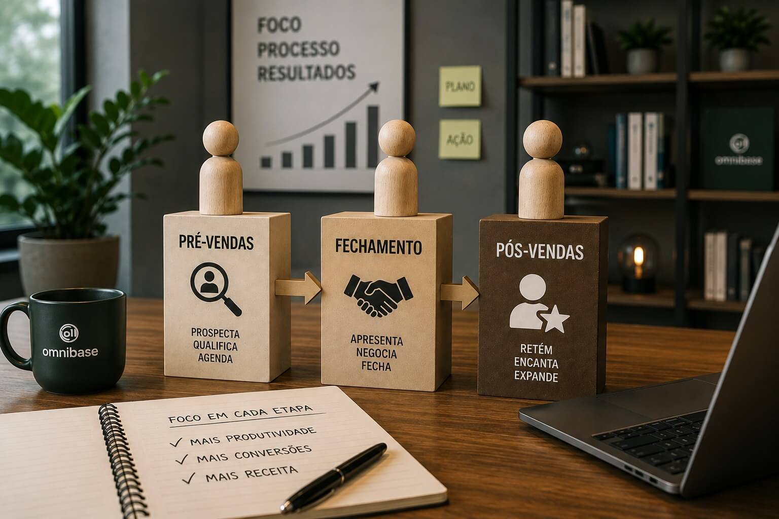Equipe comercial dividida em três funções: pré-vendas, fechamento e pós-vendas